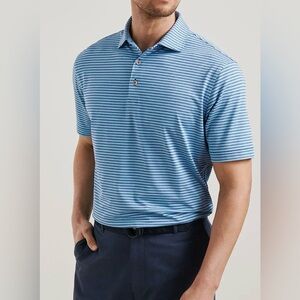 Peter Millar Men’s Summer Comfort Performance Wear Polo Shirt Blue Stripe Size L